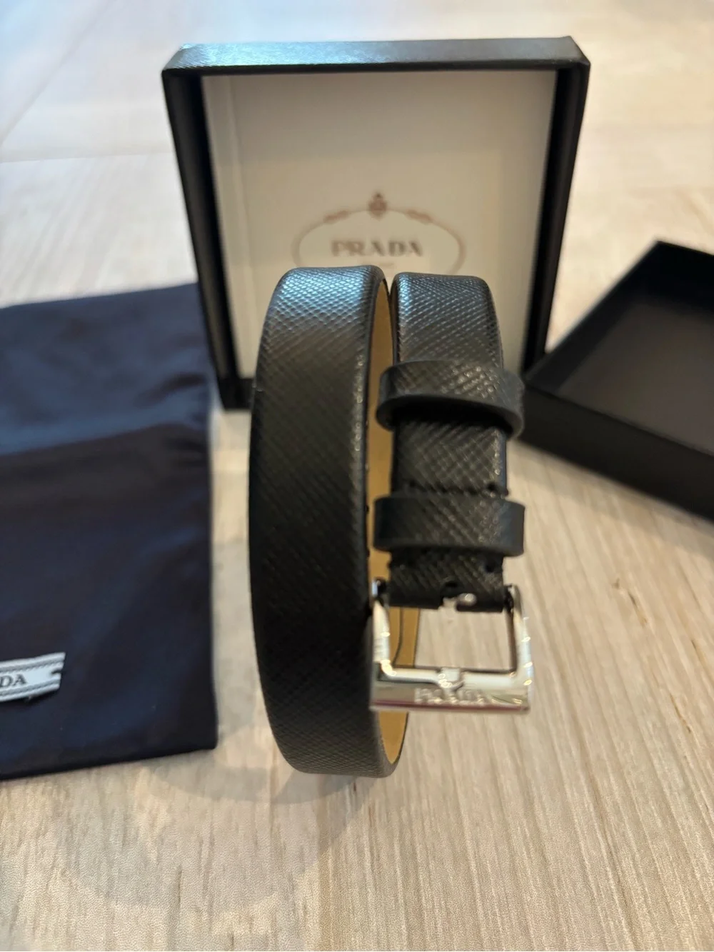 Prada Black Leather Centurion Wrap Bracelet